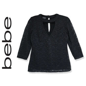 BEBE Black Lace Long Sleeve with Cutout, M